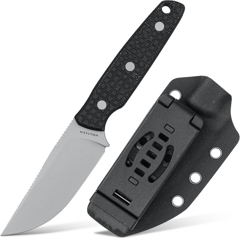 Vosteed Mink Fixed Blade Knives - 3.33’’ Nitro-V Blade with Sheath, Full-Tang Black Micarta Handle - EDC Knife Great for Outdoor Camping Hunting - D0101 - Image 1